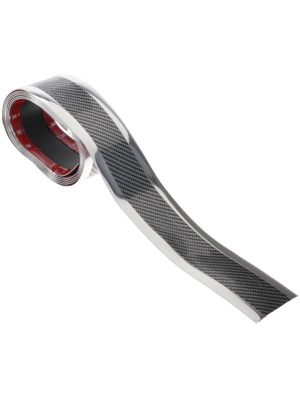 Защитная накладка на порог авто, под карбон с хром полосой, самоклеящаяся, 7х250 см