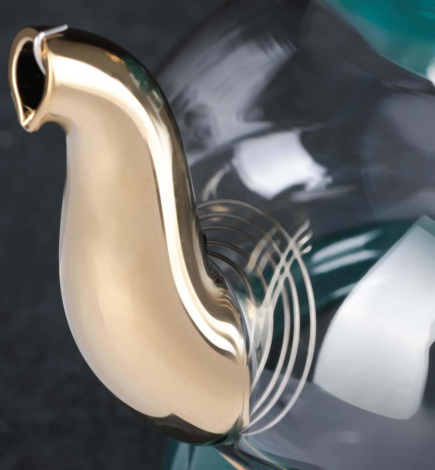 Чайник стеклянный заварочный «Элегия», 600 мл, металлическое сито и подставка для подогрева, цвет изумрудный/золотой