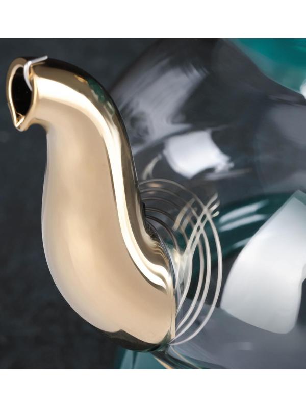 Чайник стеклянный заварочный «Элегия», 600 мл, металлическое сито и подставка для подогрева, цвет изумрудный/золотой