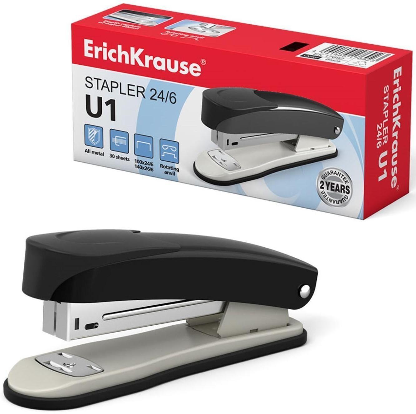 Степлер ErichKrause U1, № 24/6, до 30 листов, чёрный