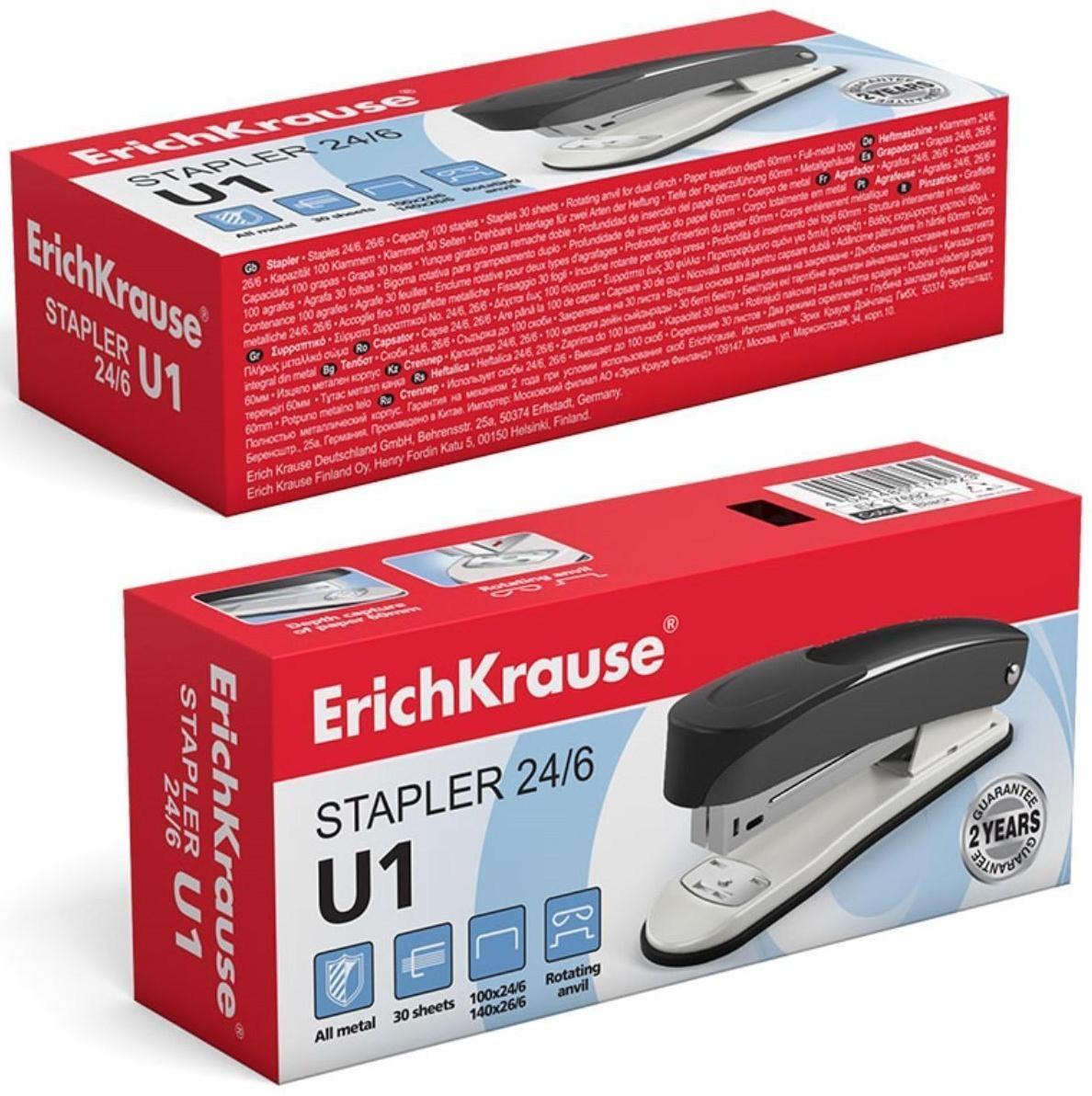 Степлер ErichKrause U1, № 24/6, до 30 листов, чёрный