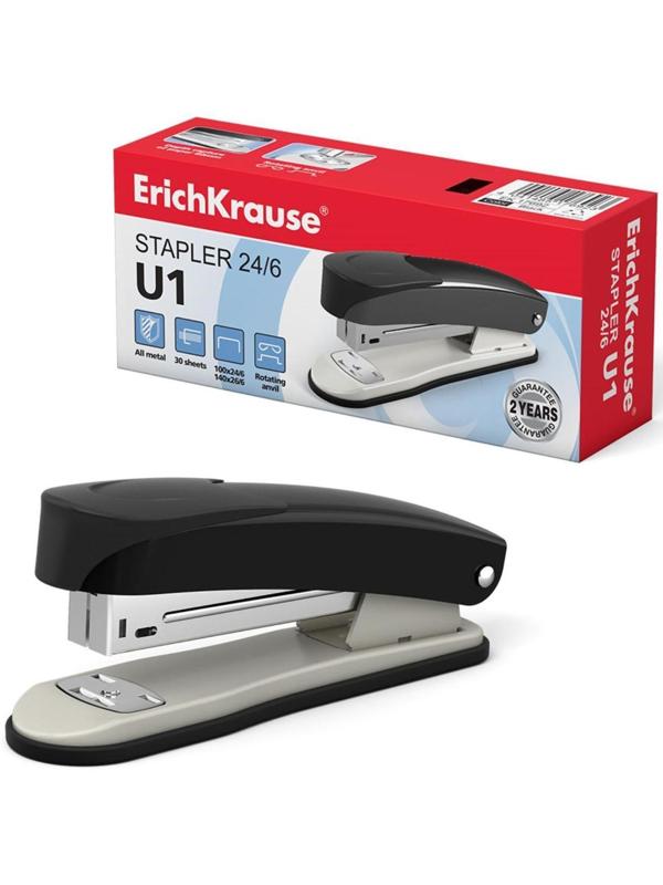 Степлер ErichKrause U1, № 24/6, до 30 листов, чёрный