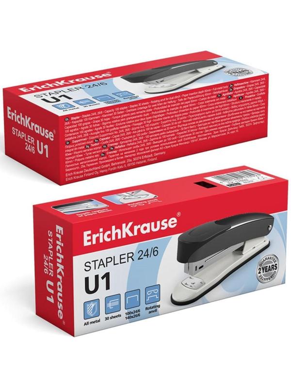 Степлер ErichKrause U1, № 24/6, до 30 листов, чёрный