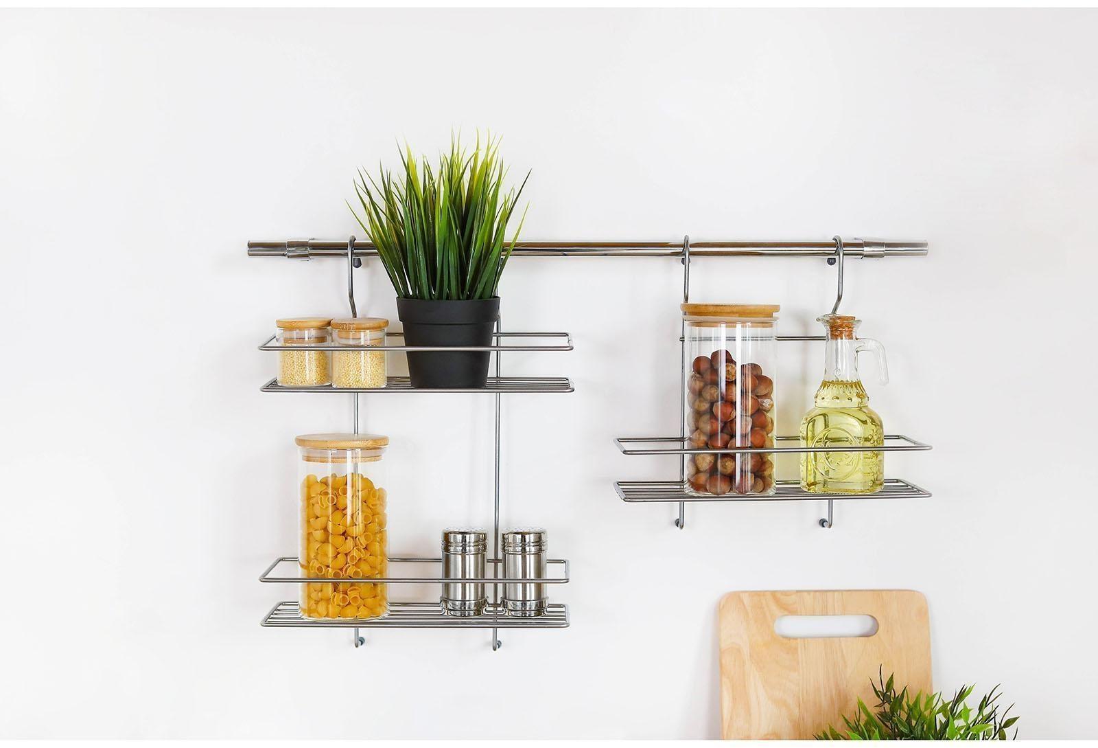 Полка для рейлинга прямая, 2-х ярусная, 38×26,5×11,5 см, d=25 мм, цвет хром