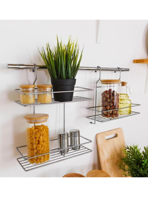 Полка для рейлинга прямая, 2-х ярусная, 38×26,5×11,5 см, d=25 мм, цвет хром