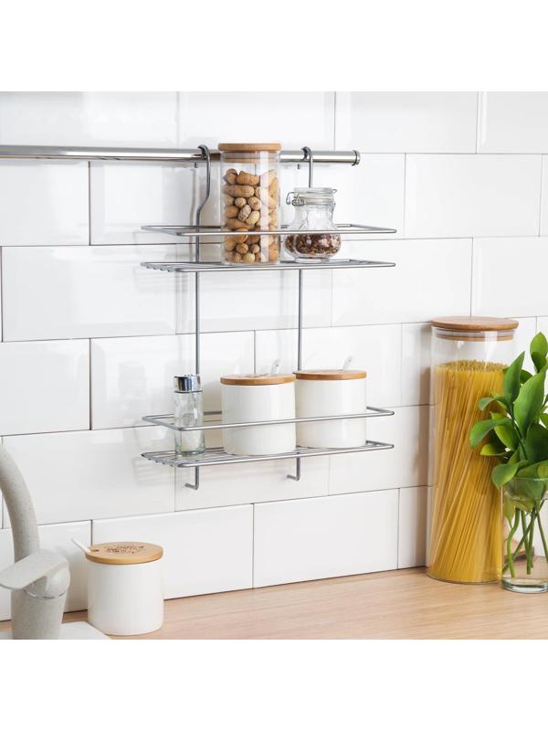 Полка для рейлинга прямая, 2-х ярусная, 38×26,5×11,5 см, d=25 мм, цвет хром