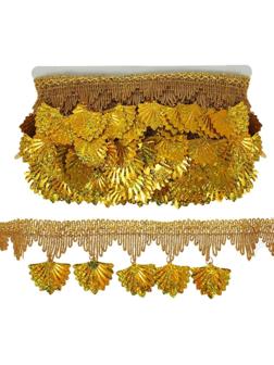 Тесьма с висюльками, ширина 7,5 см., в рулоне 10 м., золотая