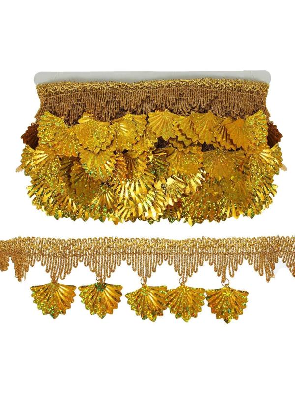 Тесьма с висюльками, ширина 7,5 см., в рулоне 10 м., золотая