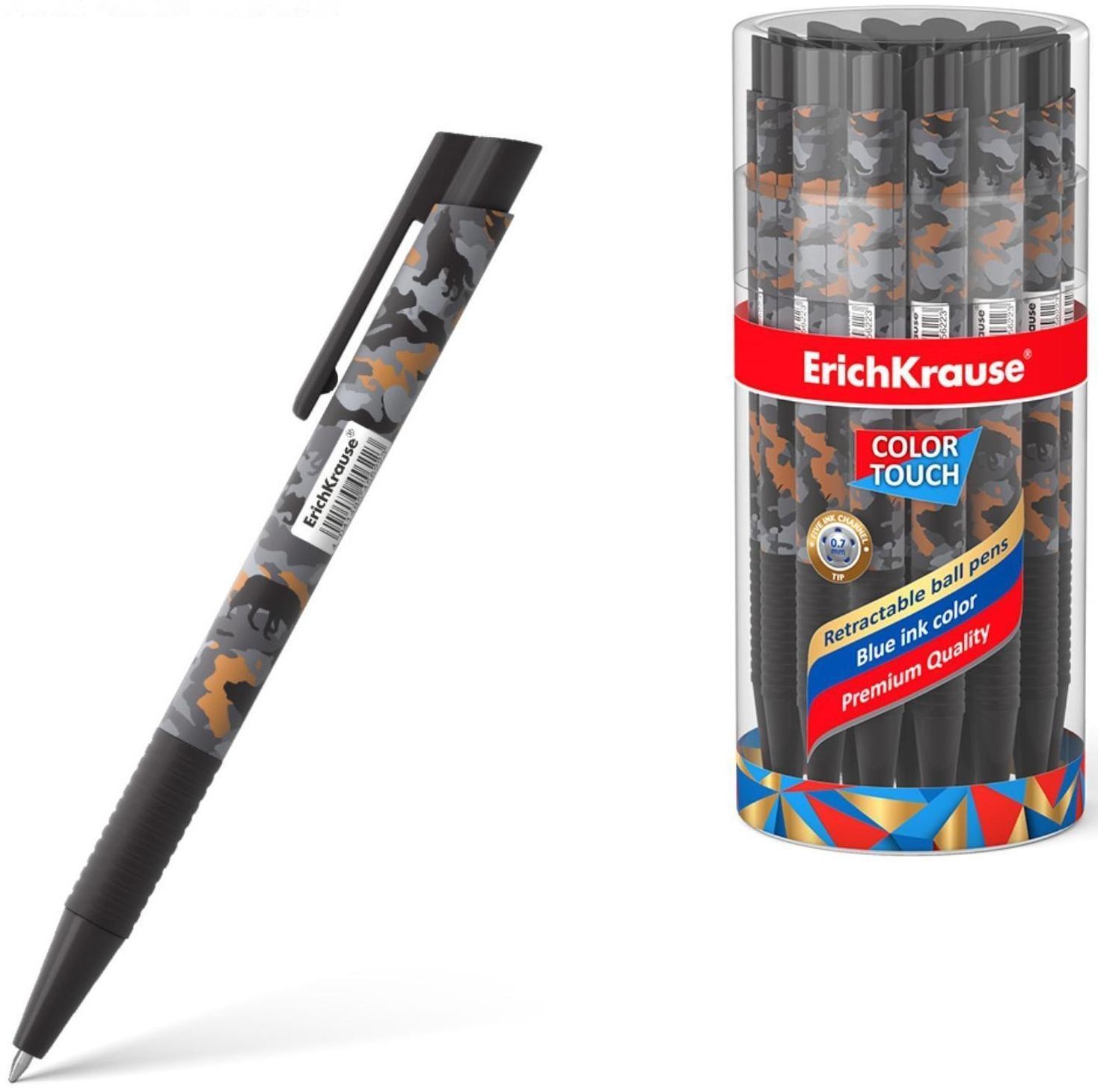 Ручка шариковая автоматическая ErichKrause ColorTouch Rough Native, узел 0.7 мм, чернила синие