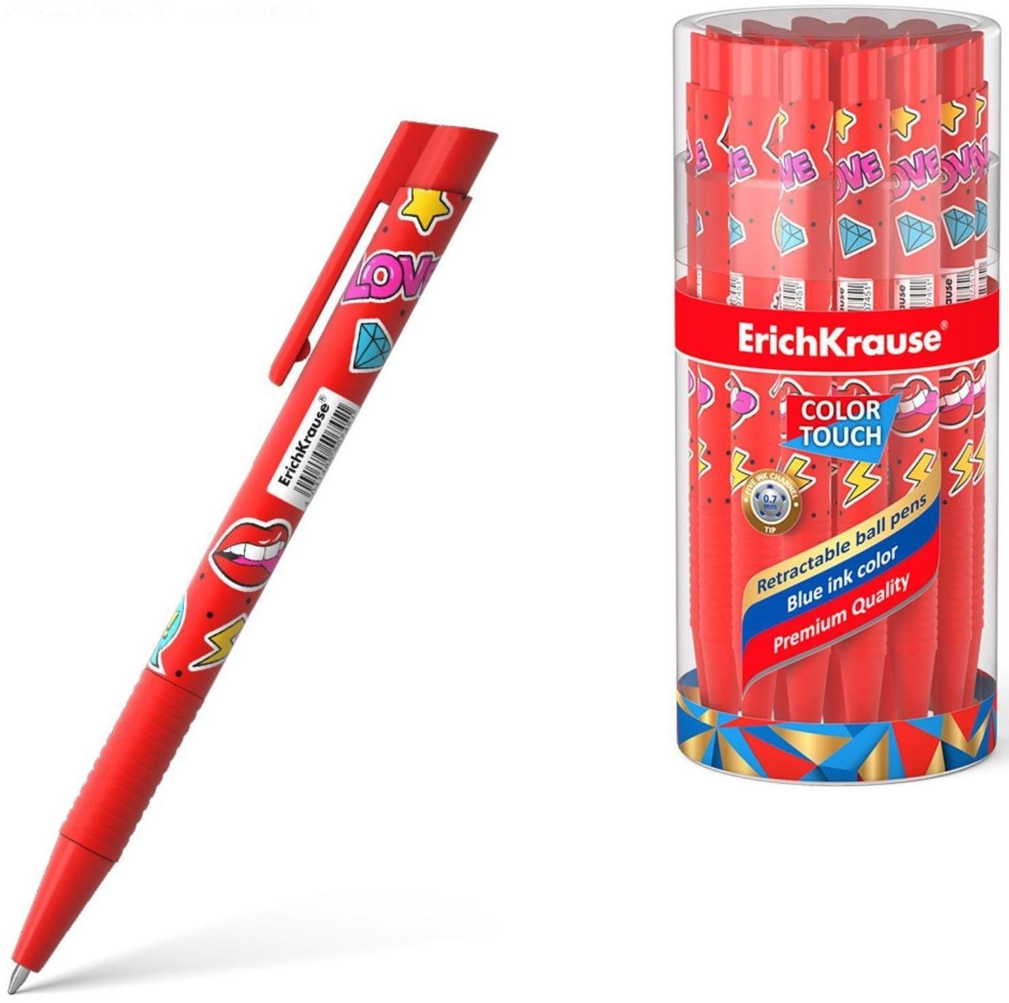 Ручка шариковая автоматическая ErichKrause ColorTouch Sweet love, узел 0.7 мм, тонкое письмо, корпус Soft Touch, корпус с дизайном, чернила синие
