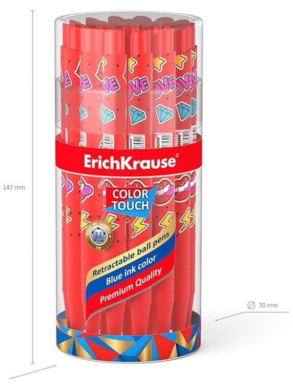 Ручка шариковая автоматическая ErichKrause ColorTouch Sweet love, узел 0.7 мм, тонкое письмо, корпус Soft Touch, корпус с дизайном, чернила синие