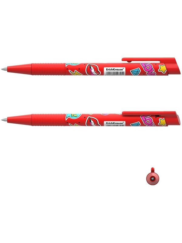 Ручка шариковая автоматическая ErichKrause ColorTouch Sweet love, узел 0.7 мм, тонкое письмо, корпус Soft Touch, корпус с дизайном, чернила синие