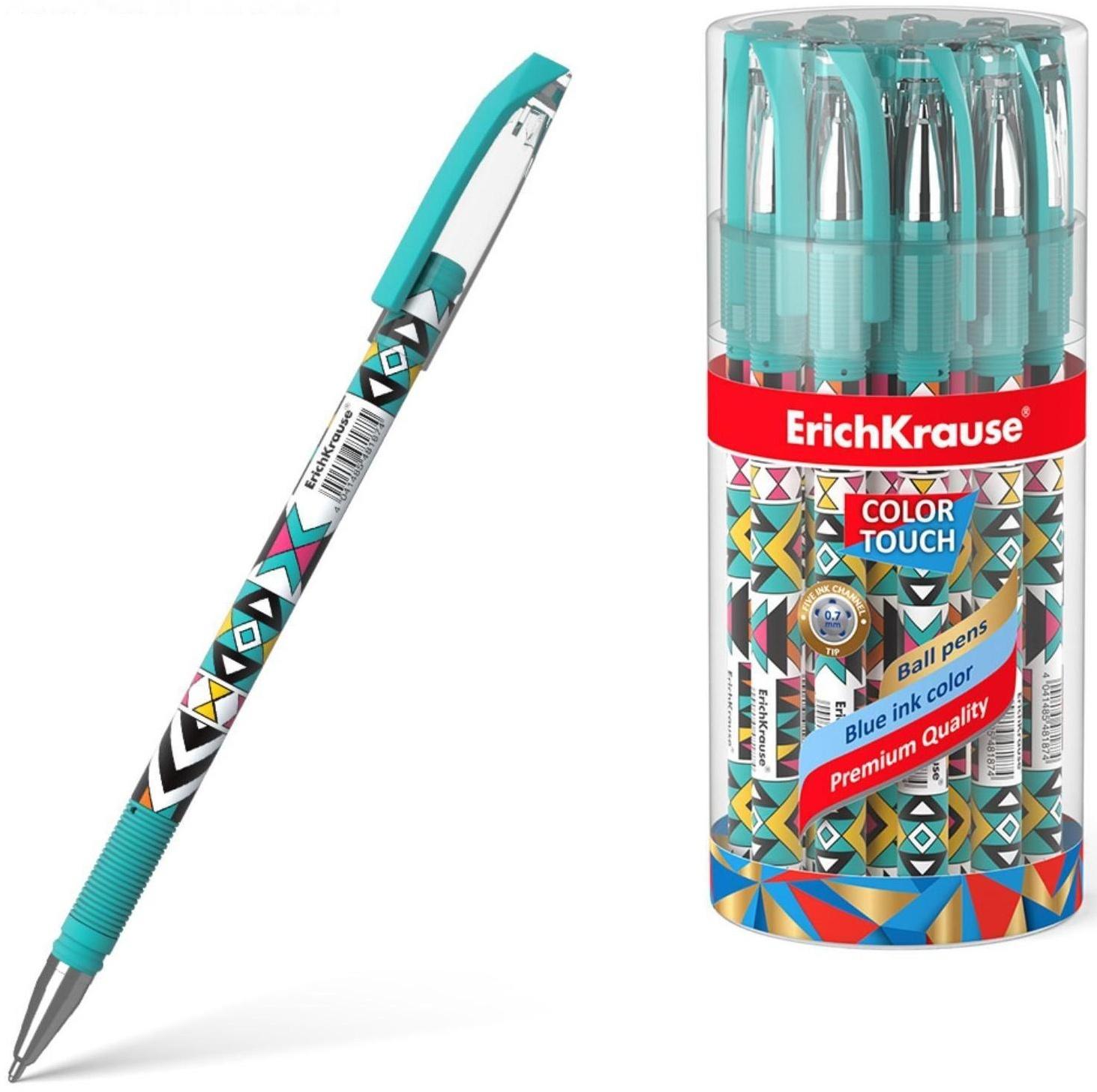 Ручка шариковая ErichKrause ColorTouch Ornament, узел 0.7 мм, тонкое письмо, резиновый держатель, стержень с дизайном, чернила синие