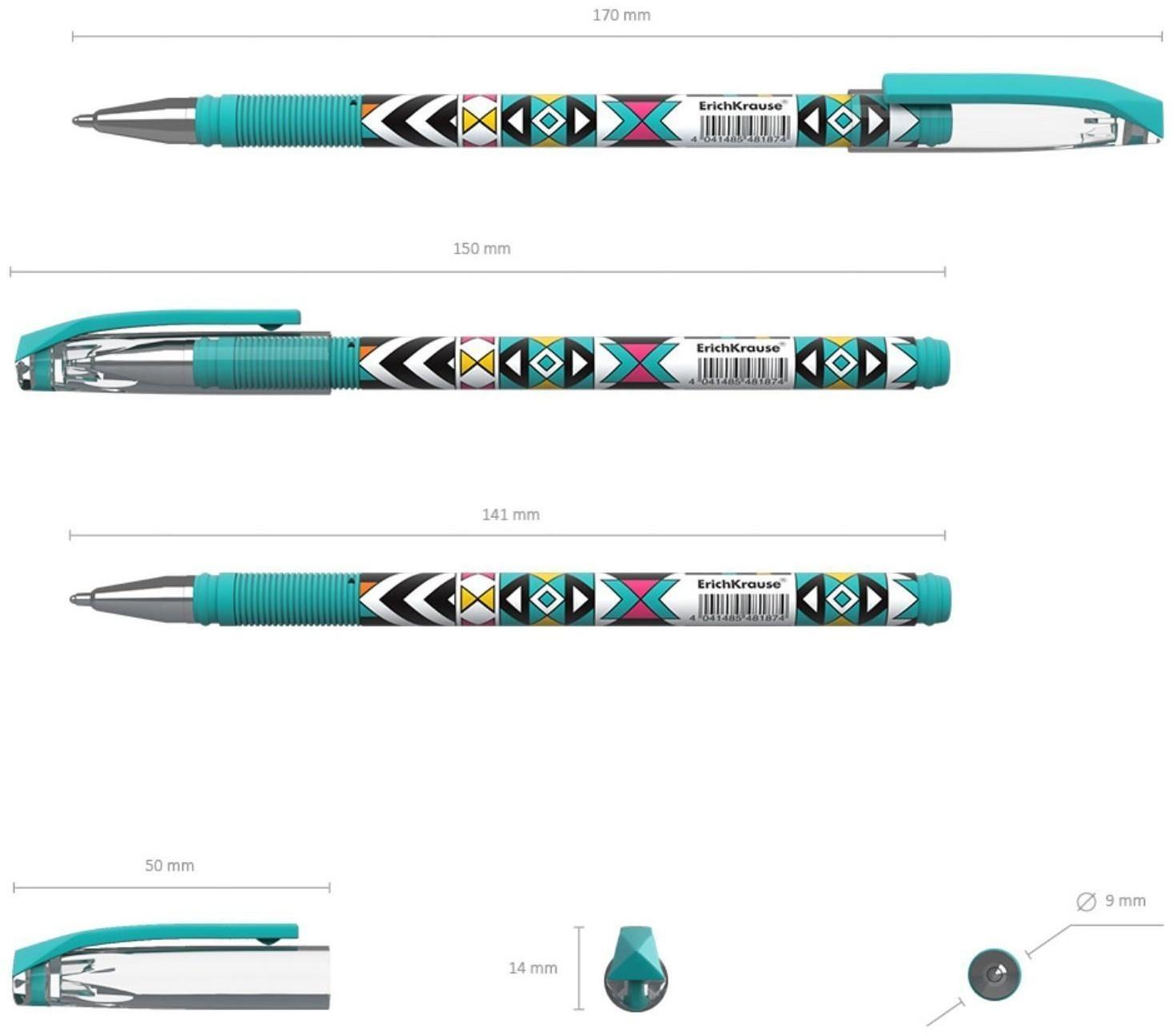 Ручка шариковая ErichKrause ColorTouch Ornament, узел 0.7 мм, тонкое письмо, резиновый держатель, стержень с дизайном, чернила синие