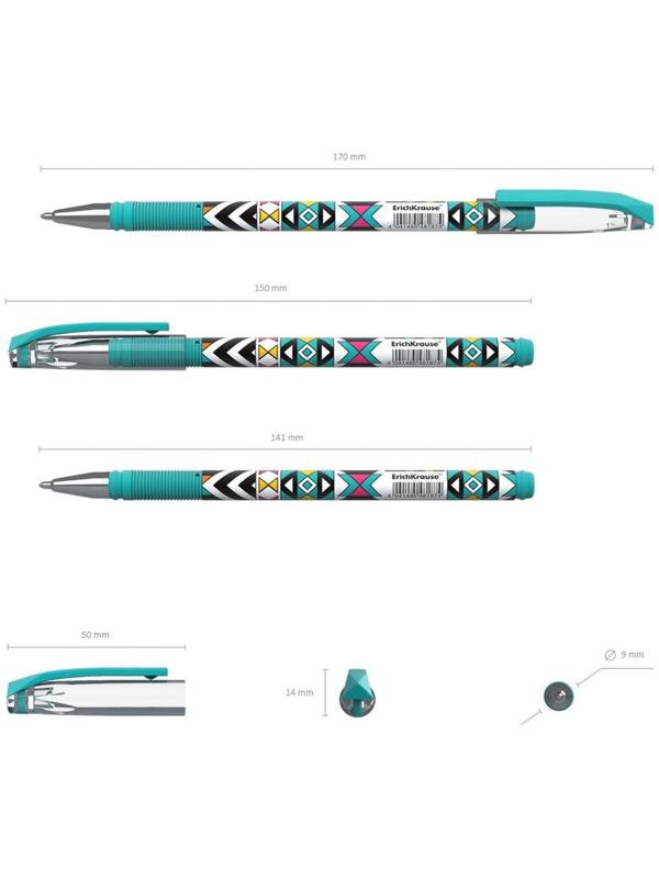 Ручка шариковая ErichKrause ColorTouch Ornament, узел 0.7 мм, тонкое письмо, резиновый держатель, стержень с дизайном, чернила синие