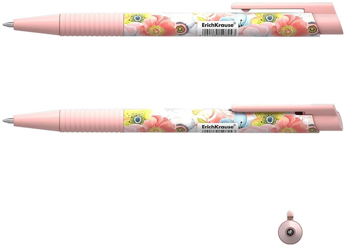 Ручка шариковая автоматическая ErichKrause ColorTouch Flower Cocktail, узел 0.7 мм, тонкое письмо, корпус Soft Touch, корпус с дизайном, чернила синие
