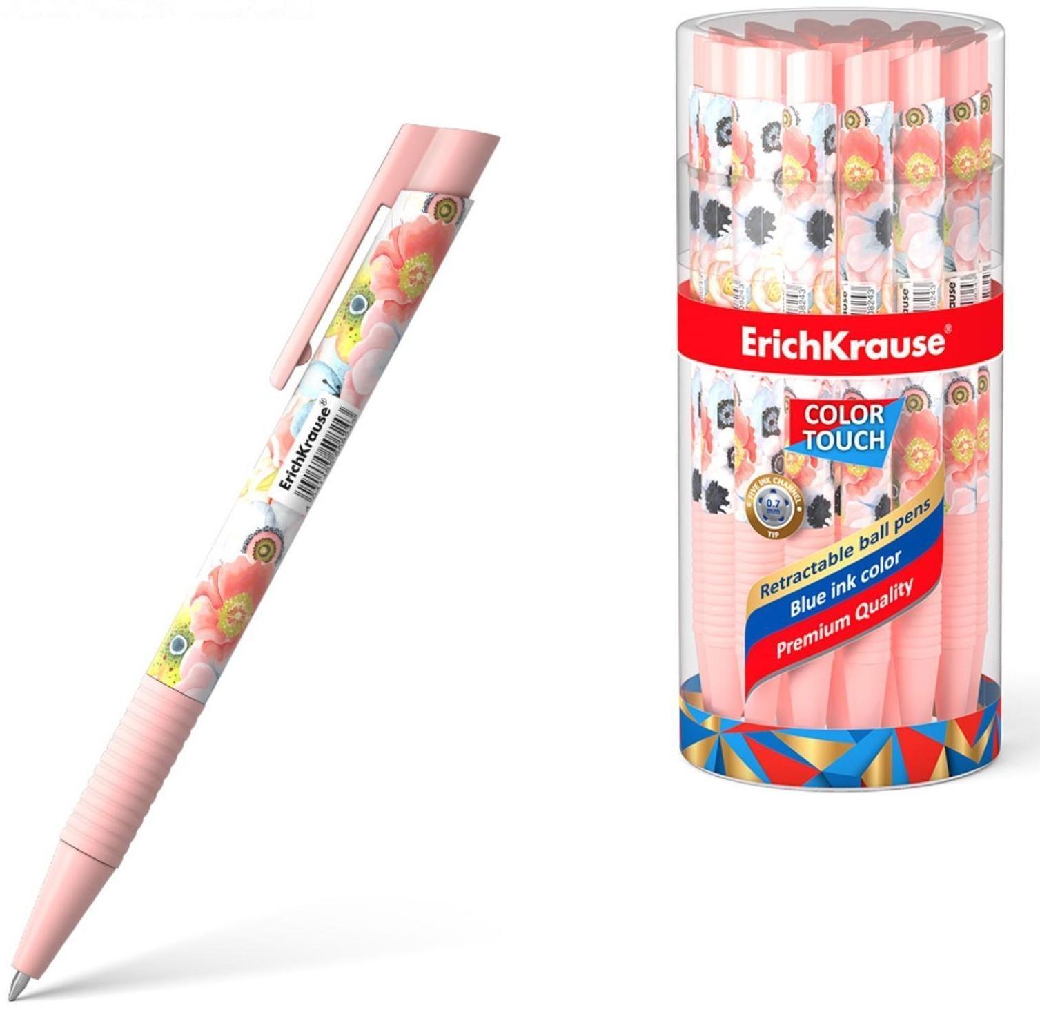 Ручка шариковая автоматическая ErichKrause ColorTouch Flower Cocktail, узел 0.7 мм, тонкое письмо, корпус Soft Touch, корпус с дизайном, чернила синие