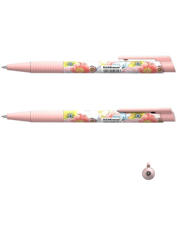 Ручка шариковая автоматическая ErichKrause ColorTouch Flower Cocktail, узел 0.7 мм, тонкое письмо, корпус Soft Touch, корпус с дизайном, чернила синие
