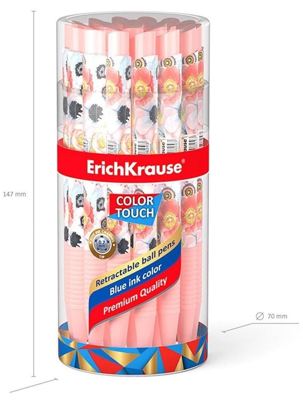 Ручка шариковая автоматическая ErichKrause ColorTouch Flower Cocktail, узел 0.7 мм, тонкое письмо, корпус Soft Touch, корпус с дизайном, чернила синие