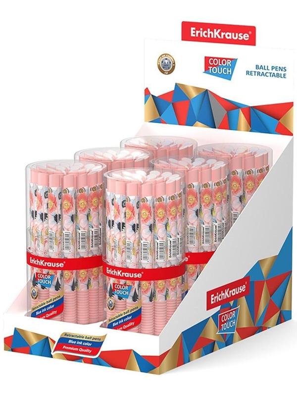 Ручка шариковая автоматическая ErichKrause ColorTouch Flower Cocktail, узел 0.7 мм, тонкое письмо, корпус Soft Touch, корпус с дизайном, чернила синие
