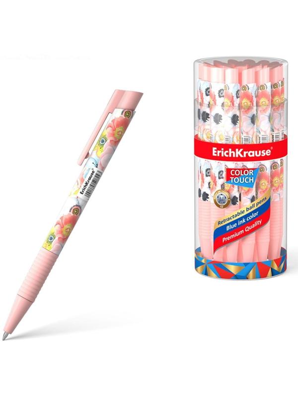 Ручка шариковая автоматическая ErichKrause ColorTouch Flower Cocktail, узел 0.7 мм, тонкое письмо, корпус Soft Touch, корпус с дизайном, чернила синие