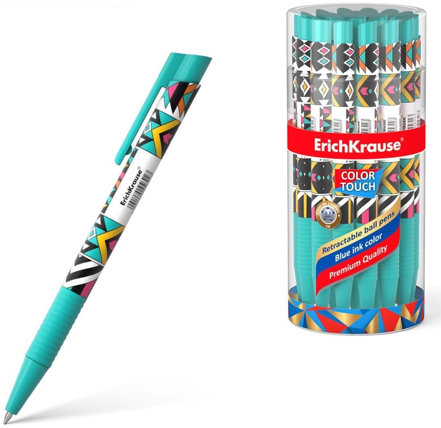 Ручка шариковая автоматическая ErichKrause ColorTouch Ornament, узел 0.7 мм, тонкое письмо, корпус Soft Touch, корпус с дизайном, чернила синие