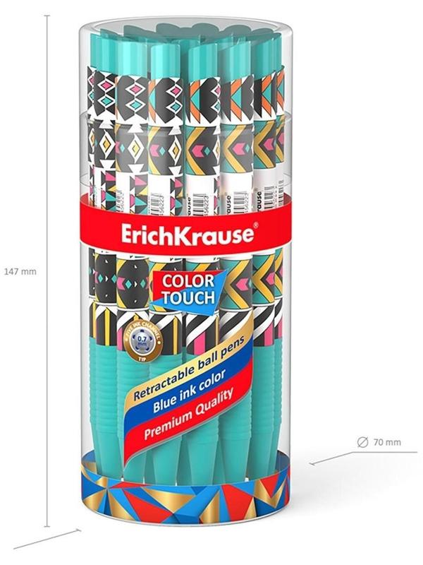 Ручка шариковая автоматическая ErichKrause ColorTouch Ornament, узел 0.7 мм, тонкое письмо, корпус Soft Touch, корпус с дизайном, чернила синие