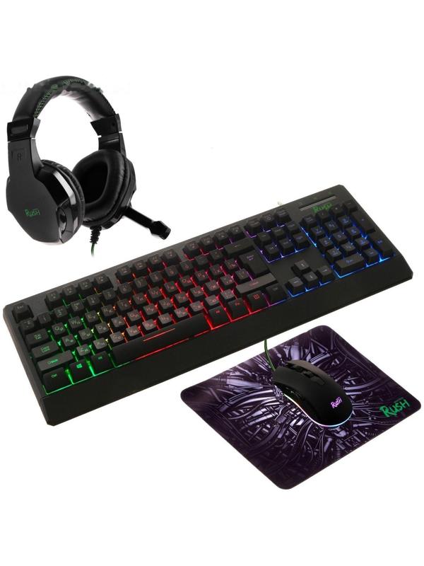 Игровой набор Smartbuy RUSH Kraken 4 в 1, клавиатура+мышь+гарнитура+ковер, проводной, 6400 d