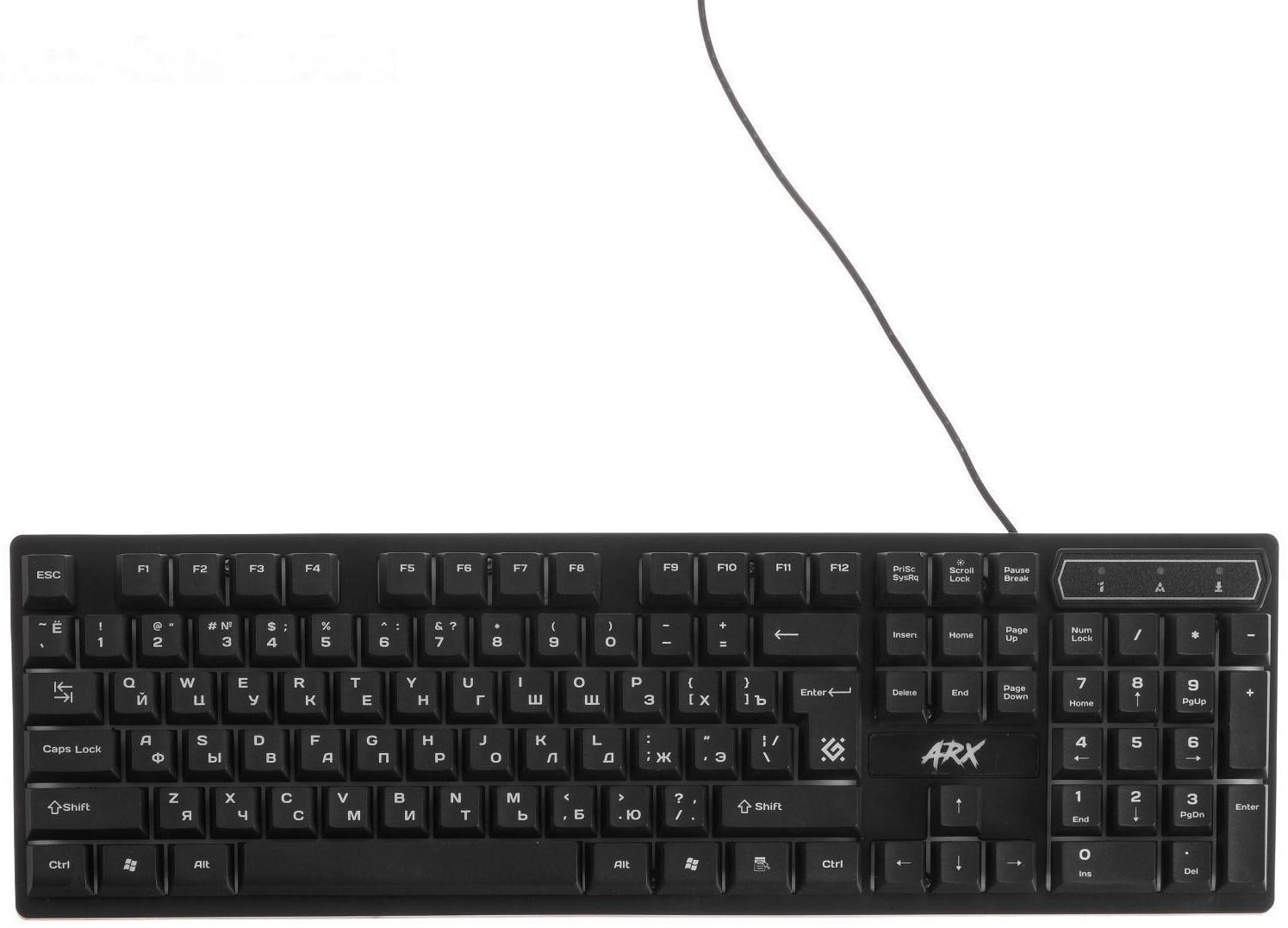 Клавиатура Defender Arx GK-196L, игровая, проводная, подсветка, 104 клавиши, USB, чёрная