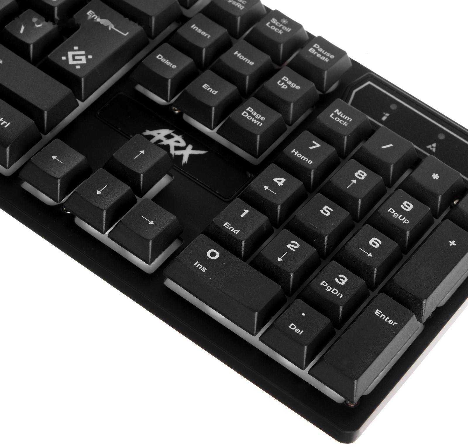 Клавиатура Defender Arx GK-196L, игровая, проводная, подсветка, 104 клавиши, USB, чёрная