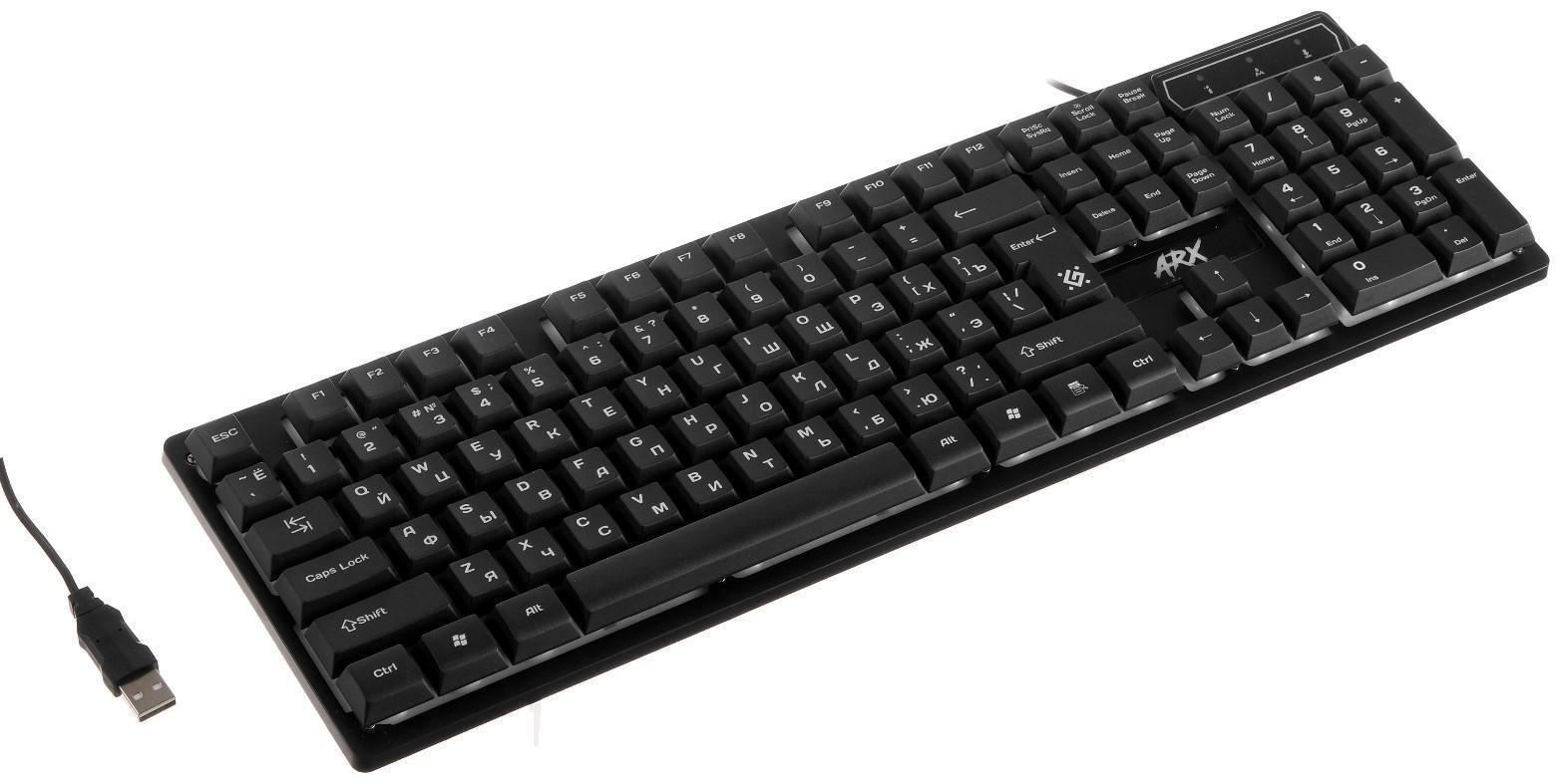 Клавиатура Defender Arx GK-196L, игровая, проводная, подсветка, 104 клавиши, USB, чёрная