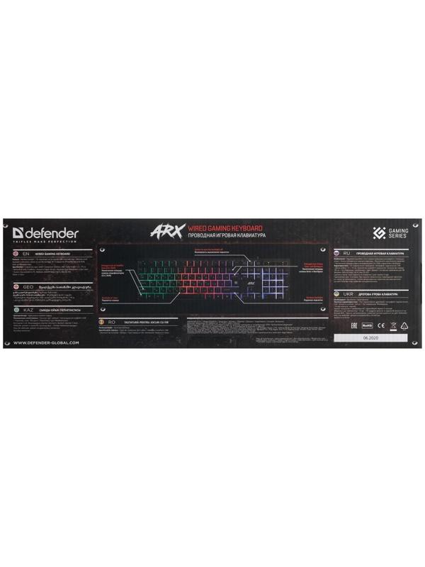Клавиатура Defender Arx GK-196L, игровая, проводная, подсветка, 104 клавиши, USB, чёрная