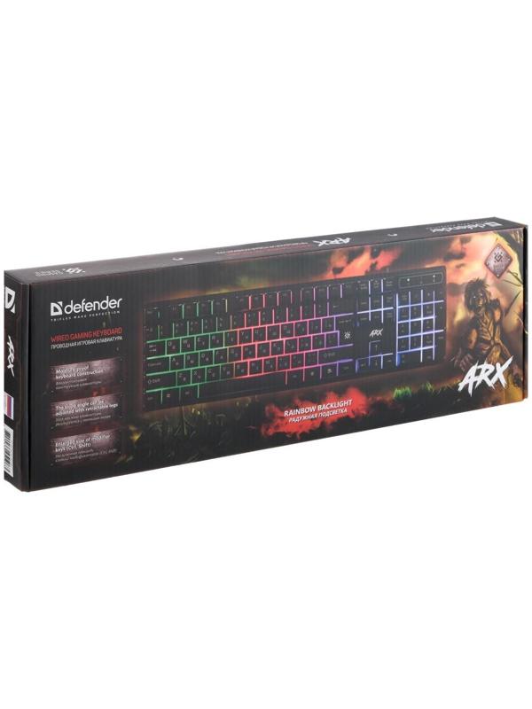 Клавиатура Defender Arx GK-196L, игровая, проводная, подсветка, 104 клавиши, USB, чёрная
