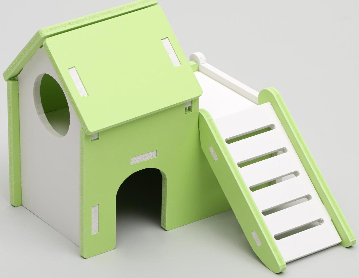 Домик для грызунов двухэтажный с лесенкой, 15 х 9,5 х 13,5 см, микс цветов