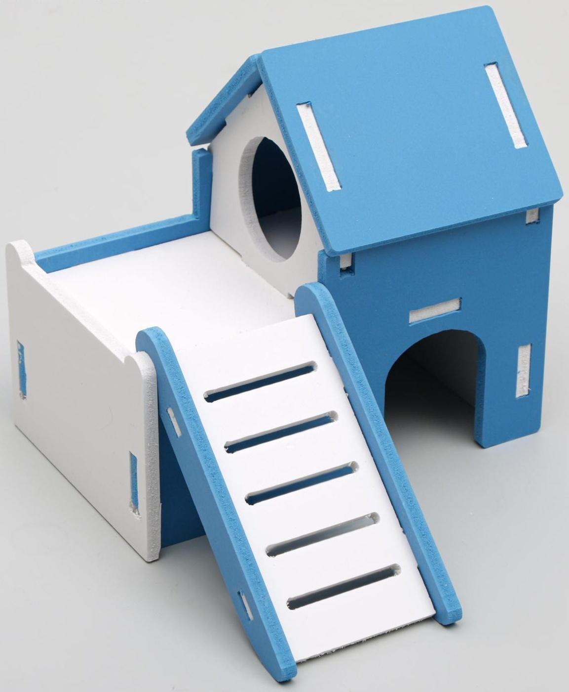 Домик для грызунов двухэтажный с лесенкой, 15 х 9,5 х 13,5 см, микс цветов