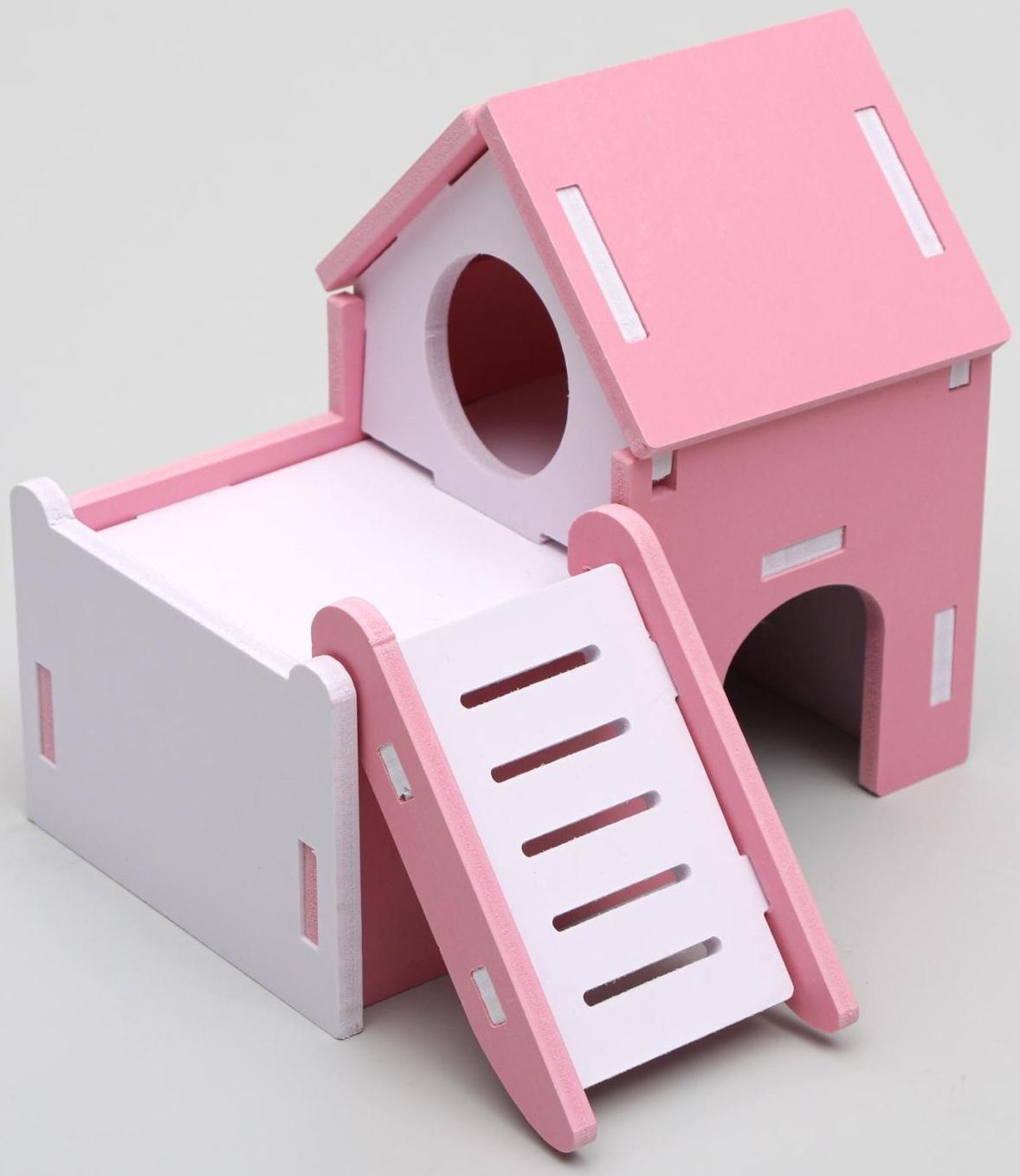 Домик для грызунов двухэтажный с лесенкой, 15 х 9,5 х 13,5 см, микс цветов