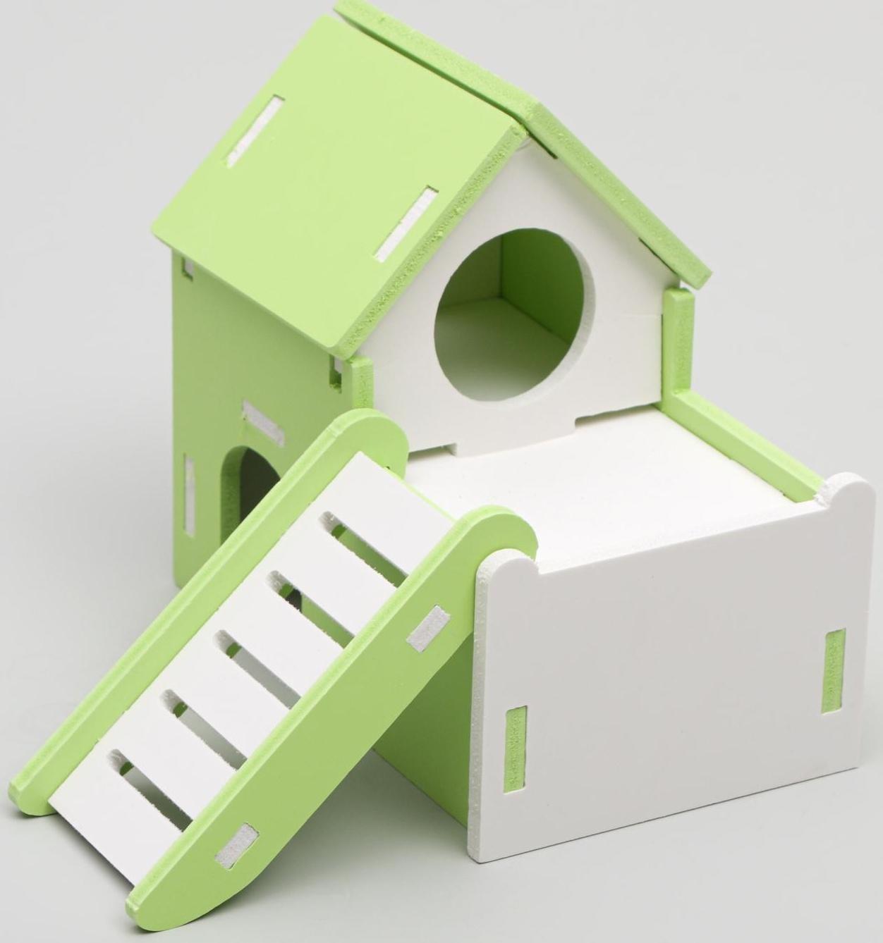 Домик для грызунов двухэтажный с лесенкой, 15 х 9,5 х 13,5 см, микс цветов