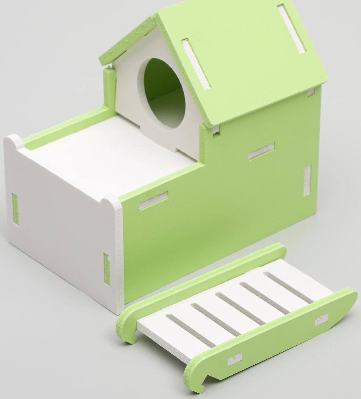 Домик для грызунов двухэтажный с лесенкой, 15 х 9,5 х 13,5 см, микс цветов