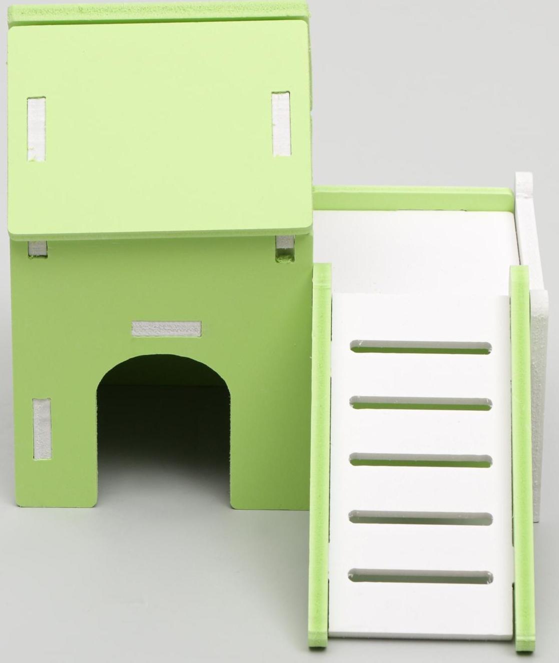 Домик для грызунов двухэтажный с лесенкой, 15 х 9,5 х 13,5 см, микс цветов