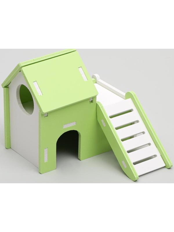 Домик для грызунов двухэтажный с лесенкой, 15 х 9,5 х 13,5 см, микс цветов