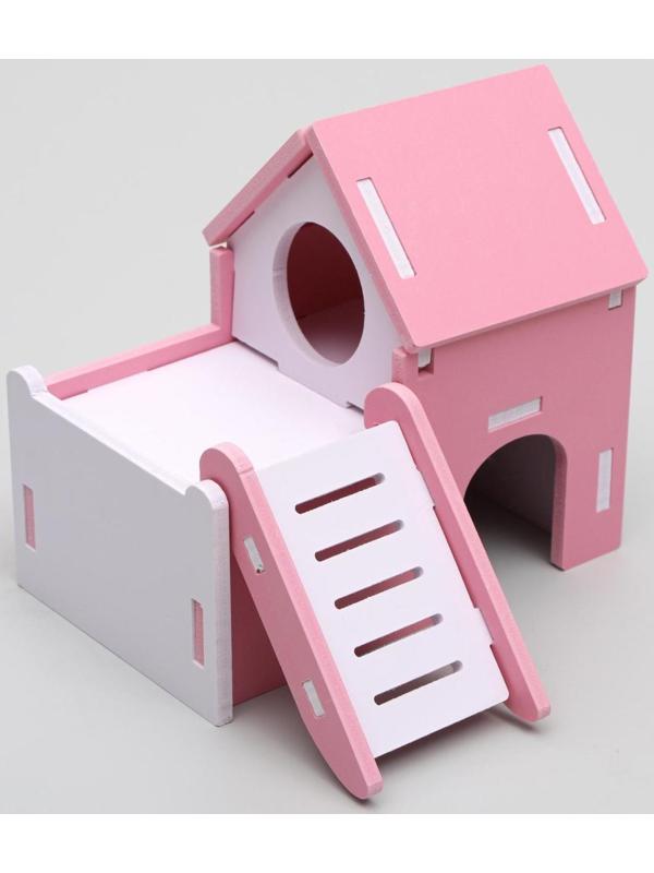 Домик для грызунов двухэтажный с лесенкой, 15 х 9,5 х 13,5 см, микс цветов