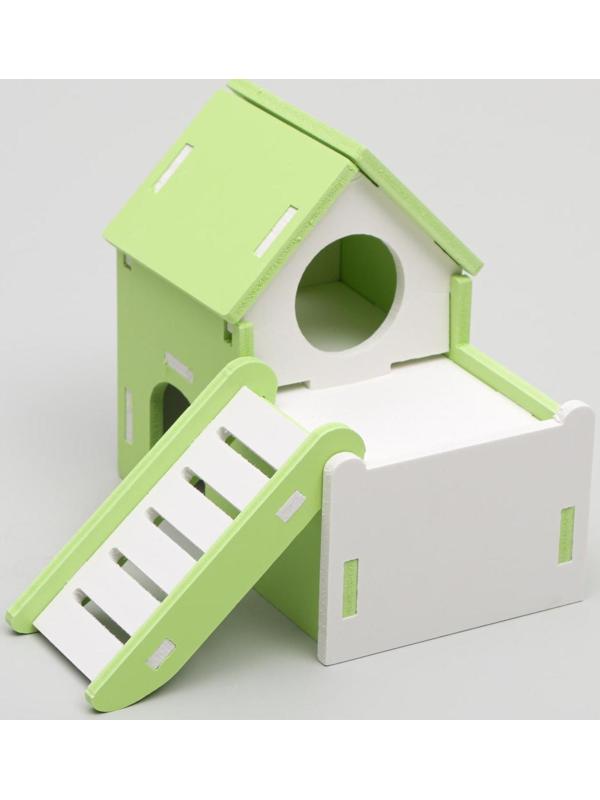 Домик для грызунов двухэтажный с лесенкой, 15 х 9,5 х 13,5 см, микс цветов