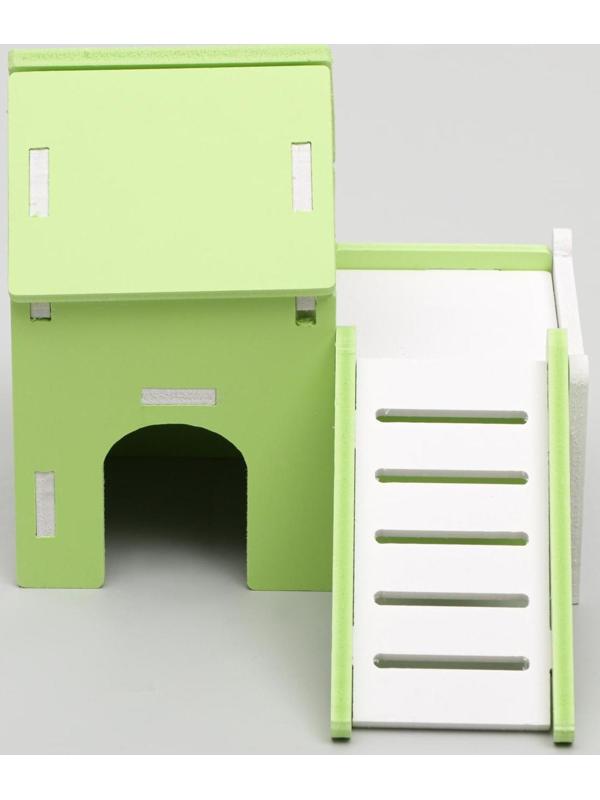 Домик для грызунов двухэтажный с лесенкой, 15 х 9,5 х 13,5 см, микс цветов