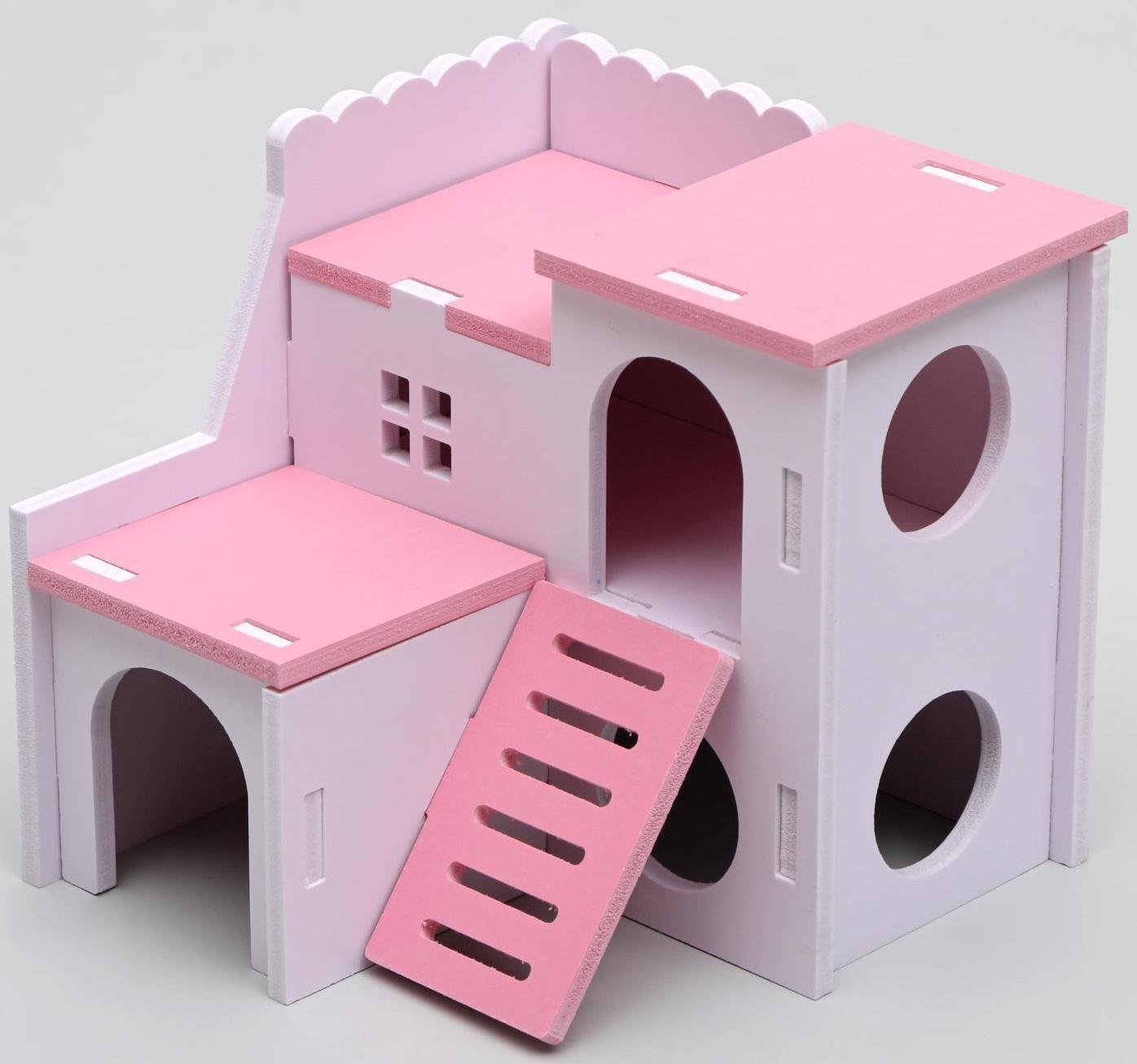 Домик для грызунов двухэтажный с лесенкой, 15,5  х 15,5 х 13,5 см, микс цветов