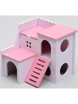 Домик для грызунов двухэтажный с лесенкой, 15,5  х 15,5 х 13,5 см, микс цветов
