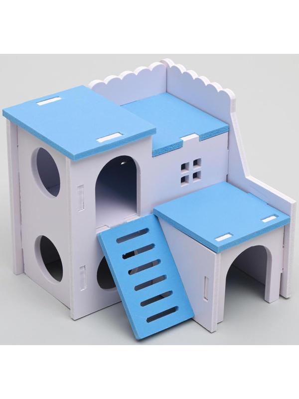 Домик для грызунов двухэтажный с лесенкой, 15,5  х 15,5 х 13,5 см, микс цветов