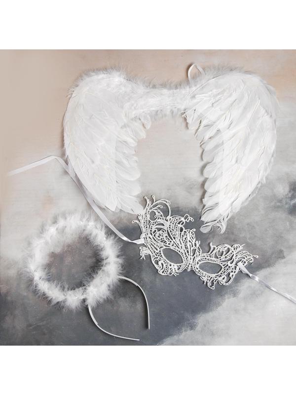 Карнавальный набор «Белый ангел», крылья, маска, ободок