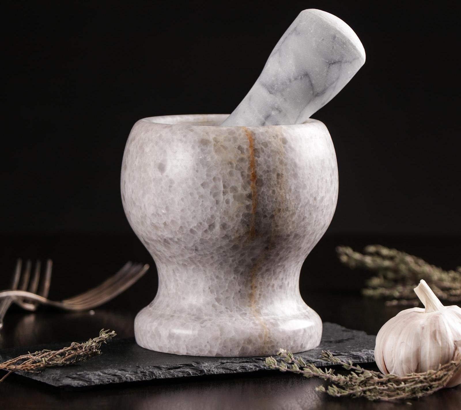 Ступка с толкушкой «Мрамор», из натурального камня, цвет белый