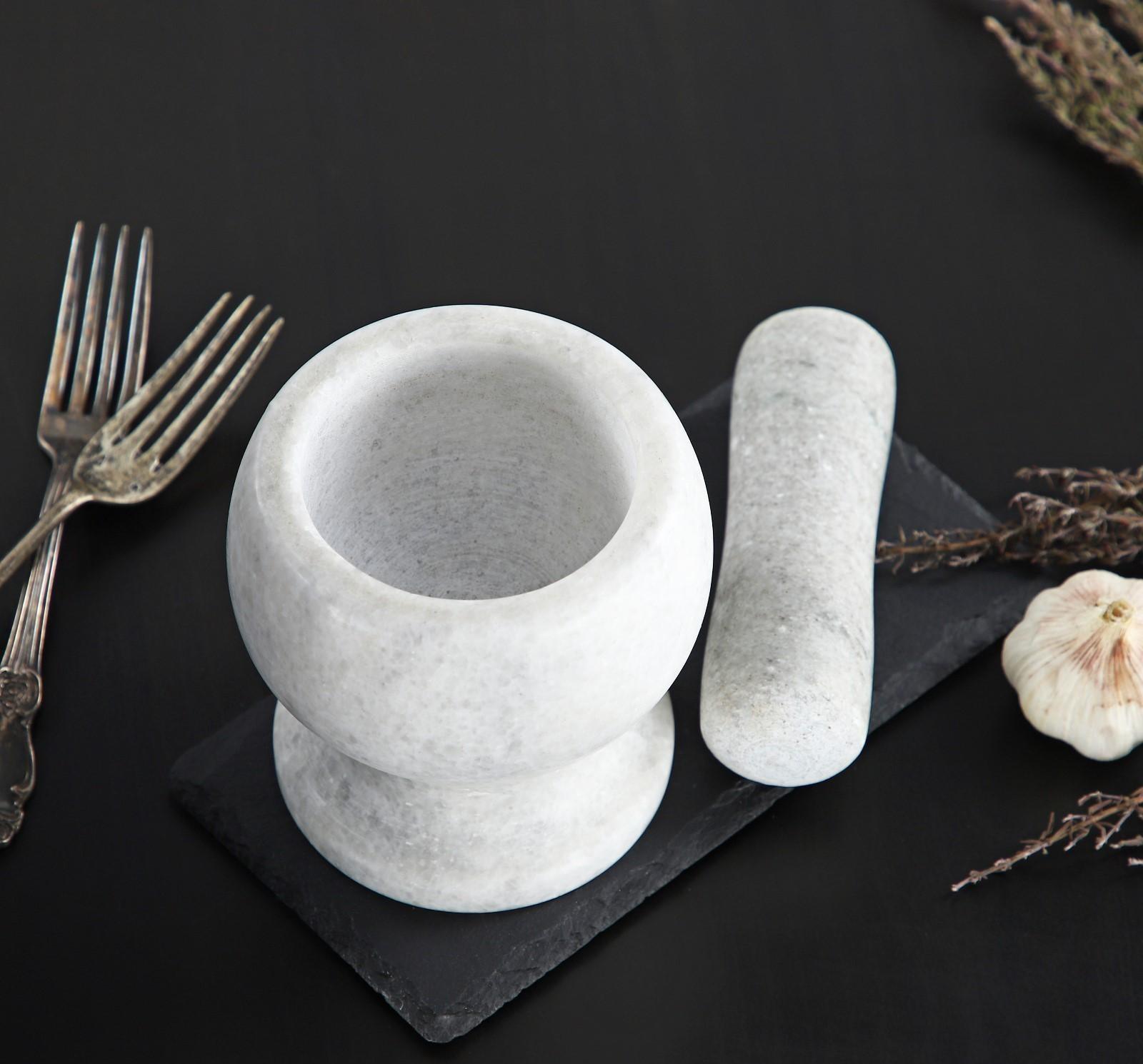 Ступка с толкушкой «Мрамор», из натурального камня, цвет белый