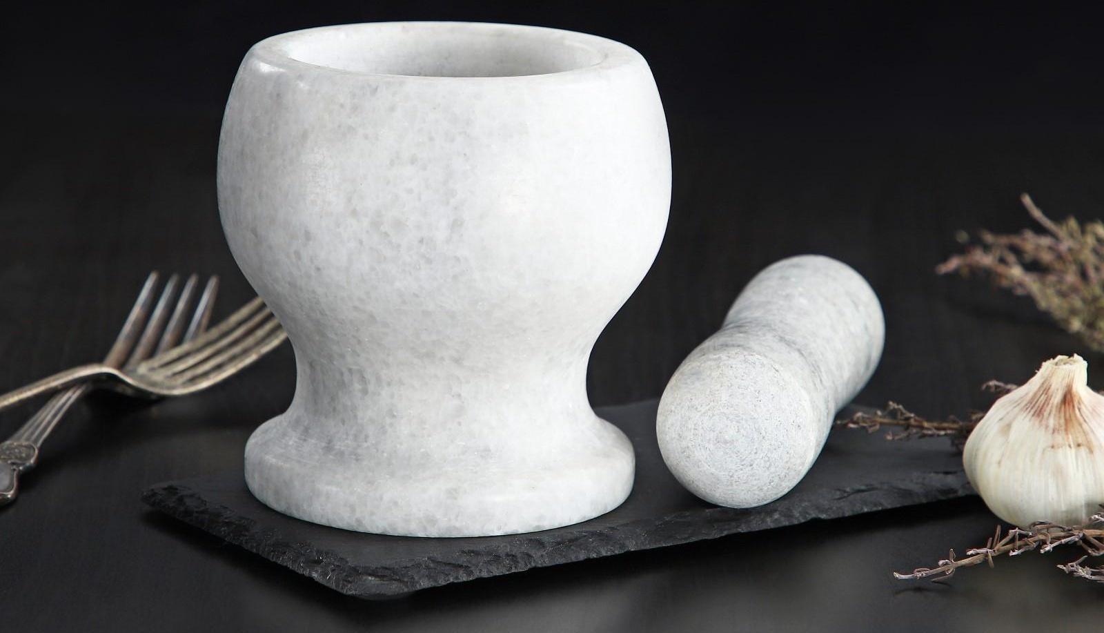 Ступка с толкушкой «Мрамор», из натурального камня, цвет белый